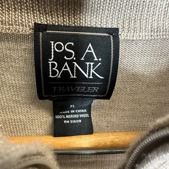 Jos A Bank Tan Merino Wool Quarter Zip Pullover XL - Picture 2 of 7